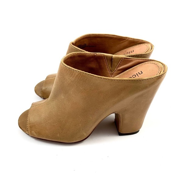 NICOLE beige leather peep toe high heel slides - Picture 3 of 11